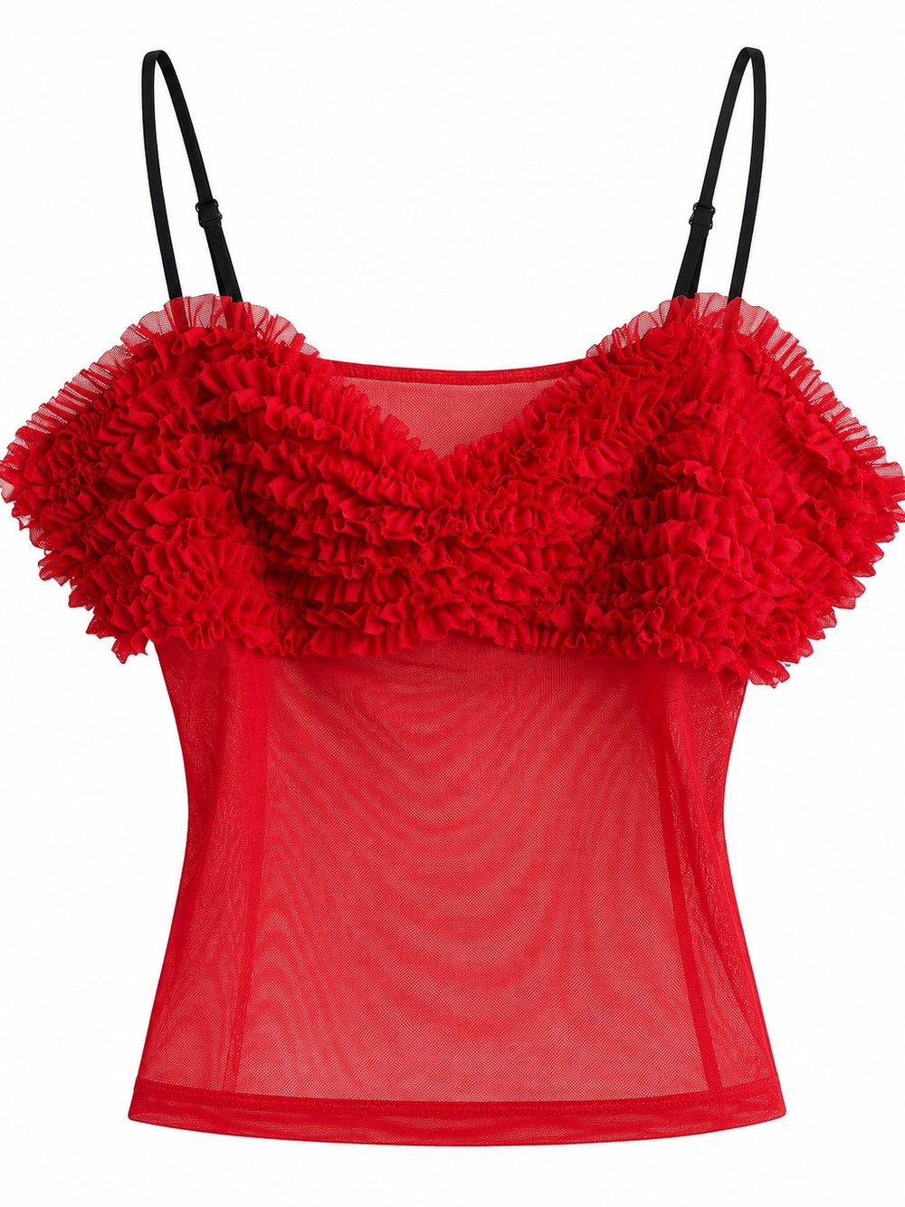 Red Ruffle Mesh Cami Top - Women